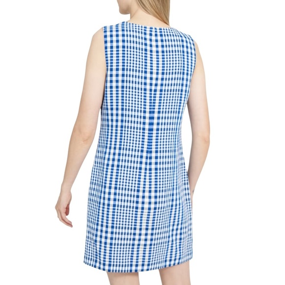 NEW Theory Easy Crewneck Shift Dress in Plaid Linen Blend Sz. 0 - Picture 3 of 3